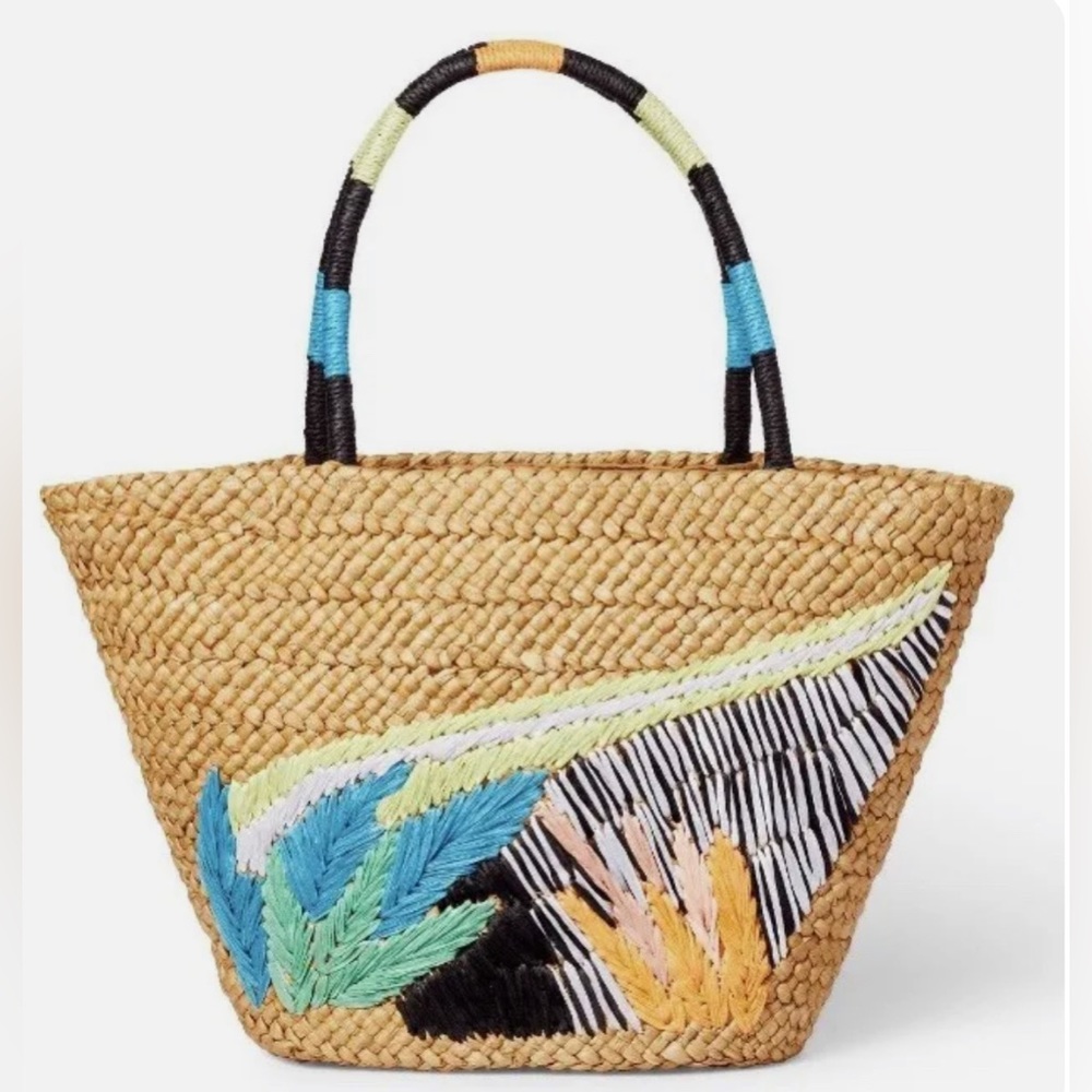 NWT Tabitha Brown Botanical Woven Straw Tote Bag